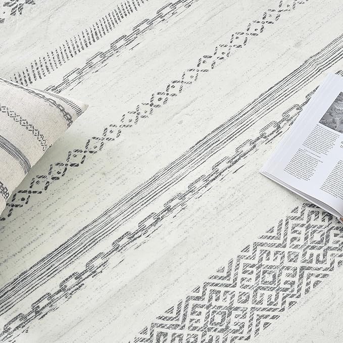 jinchan Moroccan Boho Runner Rug 2x5 - Machine Washable Non-Slip Low-Pile Soft Bohemian Runner Rug for Entryway Hallway Kitchen Bedroom Laundry Room (2‘x5', Grey)