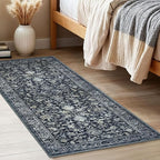 KILOCOCO Hallway Runner 2x5 Rug Runner Printed Vintage Floral Washable Kitchen Runners Non-slip Rubber Backed Runners for Hallways Laundry Room Distressed Boho Rugs for Entryway Bedroom, Navy/Charcoal
