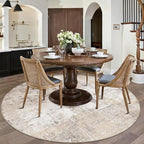 8x8 Washable Round Rug Beige Grey Abstract Living Room Bedroom Area Rug Neutral Modern Non Slip Soft Low Pile Indoor Carpet for Dining Room Office Entryway
