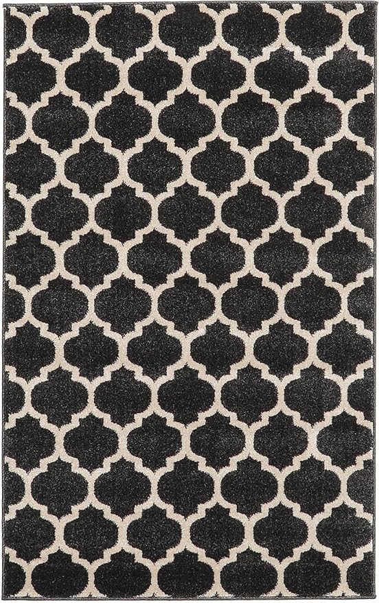 Rugs.com Lattice Collection Rug – 3' x 5' Black Medium Rug Perfect for Entryways, Kitchens, Breakfast Nooks, Accent Pieces