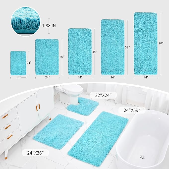 Toilet Rug 22x24 Teal Non Slip Fluffy Toilet Floor Mat U Shaped Washable Bathroom Contour Rug for Toilet Absorbent Thick Toilet Carpet