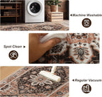 XWZO Entryway Area Rug 2x3ft — Soft Vintage Low Pile Non-Slip Backing Door Mat for Bedroom Bathroom Kitchen Laundry, Spill Resistant Washable Small Indoor Carpet for Doorway & Entrance, Brick Red