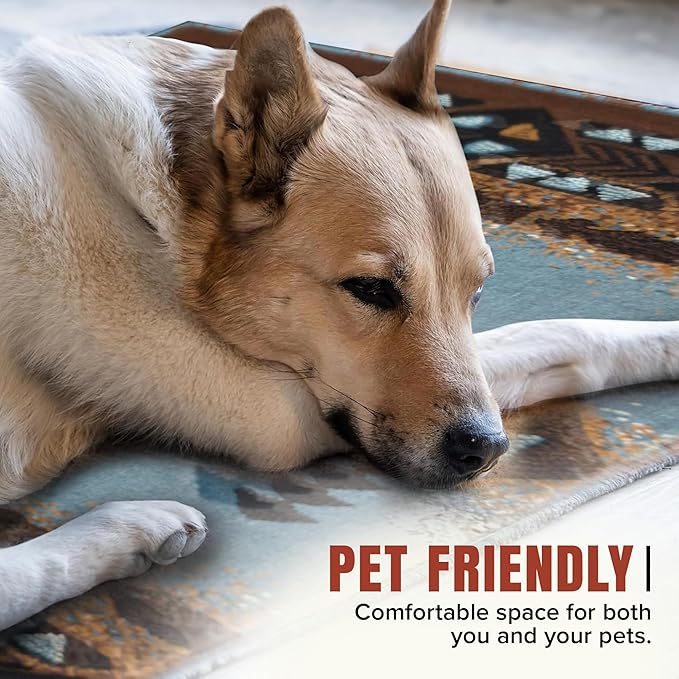 YHSF South West Native American Area Rug C318 - Easy Clean, Thick, Soft, Durable Native Tribal American Indian Inspired Rug for Bedroom/Living Room and More - Blue-Brown, 2 ft 4 in x 10 ft 11 in