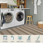 Lahome Striped Easy Jute Rug 8x10, Farmhouse Dining Room Rug Indoor Outdoor Carpet for Patio Living Room, Nature Non Slip Non Shedding Floor Carpet for Deck Sunroom Mudroom, Khaki