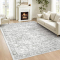 6x9 Area Rugs for Living Room: Washable Vintage Floral Rug Low Pile Non-Slip Boho Carpet for Bedroom Nursery Dining Room (Grey, 6'x9')