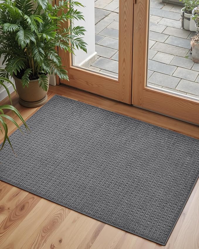 Color&Geometry Front Door Mat Indoor Non Slip Rubber Backing, 36"x55" Ultra Thin Doormat, Soft Absorbent Inside Doormat Washable Easy Clean Rugs for Entryway, Slate Gray (Rolled-up NO Creases)