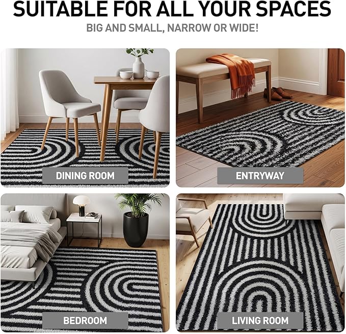 Rugshop Abstract Arch Shag Area Rug Anthracite Dark Gray 7' 10" x 10' Perfect for Large Living Rooms, Dining Areas, or Master Bedrooms