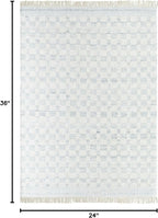 Mark&Day Wool Rugs, 2x3 Clinten Solid and Border Light Slate Checkered Rug, Cream Grey Carpet for Living Room, Bedroom or Kitchen (2' x 3')