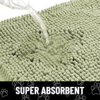 Smiry Dog Door Mat for Muddy Paws, Absorbent Dirt Trapper Non Slip Quick Dry Washable Chenille Mat for Mud Dogs, Entry Rug for Indoor and Outdoor (47x24 Inches, Sage Green and White)