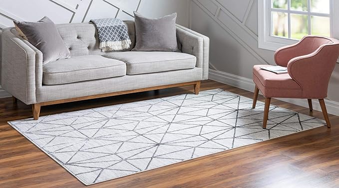 Rugs.com Lattice Trellis Collection Rug – 8' x 10' White Low-Pile Rug Perfect for Living Rooms, Large Dining Rooms, Open Floorplans