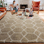 ONASAR Living Room Area Rug 6x9, Large Beige and White Geometric Floor Rugs for Bedroom Home Decor Aesthetic, Soft Fuzzy Shaggy Plush Fluffy Moroccan Carpet for Teen Nursery Dorm Classroom Office