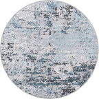 Rugs.com Leipzig Collection Round Rug – 3 Ft Round Blue Low-Pile Rug Perfect for Kitchens, Dining Rooms