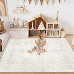 Area Rug 3x5 Entryway Rugs - Machine Washable Vintage Boho Area Rug Non-Slip Kitchen Rugs Soft Stain Resistant Indoor Door Mat, Small Oriental Throw Rug for Entrance Hallway Bedroom (Ivory, 3'x5')