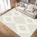 Washable 4x4 Modern Geometric Rug Living Room, Beige Abstract Diamond Design Area Rugs for Bedroom, Modern Geometric Home Decor Carpet, Low Pile, Non Slip, Kids & Pet Friendly (N4176)