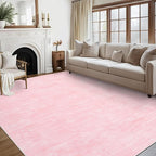 Living Room Area Rug 9x12 Machine Washable Rug Non-Slip Stain Resistant Modern Abstract Bedroom Rug Contemporary Throw Floor Carpet for Dining Room Solid Area Rug for Home Office, Pink