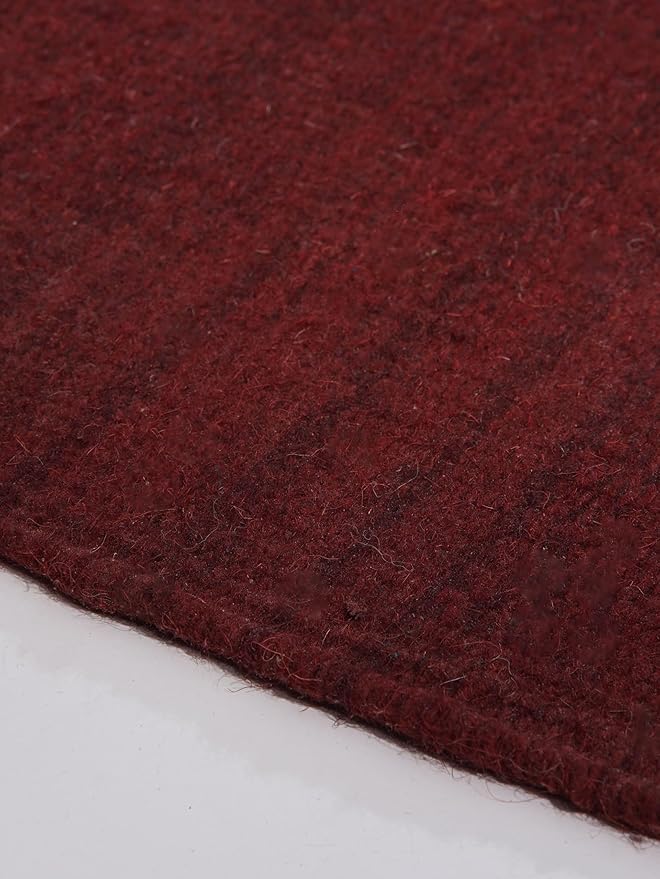 Rugsotic Carpets Hand Woven Flat Weave Kilim Wool ECO-Friendly Area Rugs - 8'x8', Square Shape, Burgundy Color, Solid Plain Design, Low Pile Handmade Area Rugs for Living Room, Bed Room (D00111)