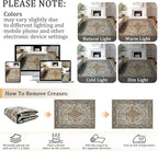 6x9 Machine Washable Area Rug for Living Room, Blue Beige Boho Vintage Floral Rug Large Non-Slip Low Pile Soft Faux Wool Carpet, Kids and Pets Friendly for Bedroom Dining Room Farmhouse Decor Rug