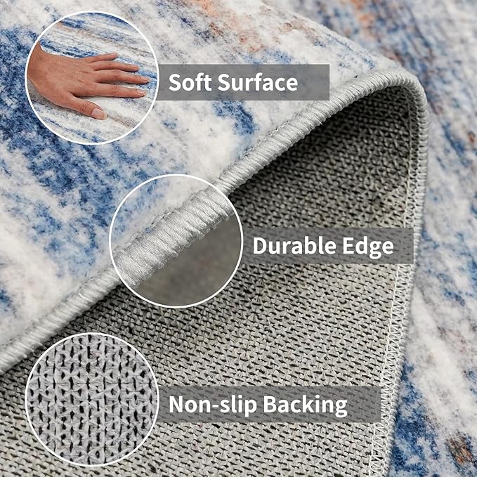 3x18 Washable Hallway Runner Rug: Extra Long Runners for Entryway Living Room Dining Room - Stain and Water Resistant Rugs with Non-Slip Backing - Soft Low-Pile Carpet 18ft Navy Grey