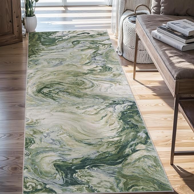 2x10 Runner Rug for Hallways Kitchen Modern Abstract Washable Rug Soft Non Slip Carpet for Laundry Entryway Bedroom Bathroom