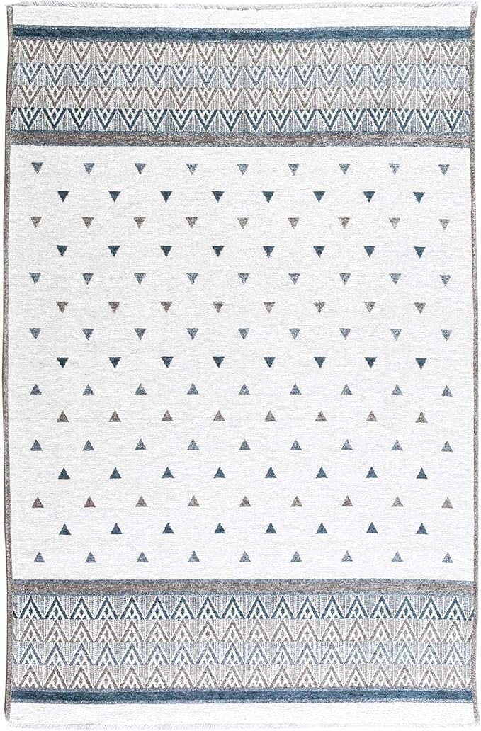 Alfa Rich 7x10 Blue Cream Off White Washable Area Rugs for Living Room Bedroom Kitchen Decor Cotton