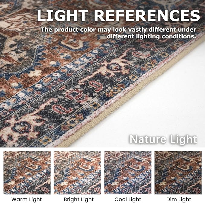KOZYFLY Runners for Hallways 2x6 Ft Washable Kitchen Runner Rug Boho Runner Rug for Entryway Indoor Printed Oriental Faux Wool Floor Carpet Runner for Bedroom Kitchen Hall, Red/Navy Blue/Brown