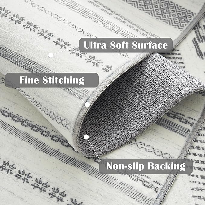 jinchan Moroccan Boho 6x9 Area Rugs for Living Room - Machine Washable Soft Throw Rug Bohemian Ripple Design Non-Slip Neutral Carpet for Bedroom Dining Room Home Office (6‘x9', Grey)