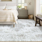 Area Rug 6x9 Living Room Rug, Machine Washable Vintage Distressed Medallion Rug Non-Slip Soft Low Pile Large Indoor Rugs for Bedroom Kitchen Dining Room Office(Taupe,6'x9')