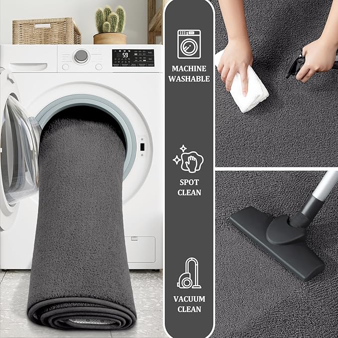Modern Large Area Rug for Bedroom Living Room, 4x6 Feet Dark Grey Thickened Memory Foam Washable Rugs, Non-Slip Soft Minimalist Solid Indoor Carpets for Boys Girls Nursery Room Décor