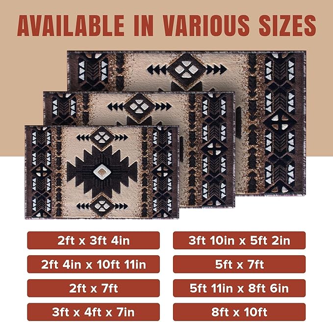 YHSF South West Native American Area Rug C318 - Easy Clean, Thick, Soft, Durable Native Tribal American Indian Inspired Rug for Bedroom/Living Room and More - Berber, 2 Feet x 3 Feet 4 Inches