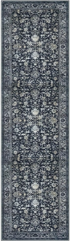 KILOCOCO Hallway Runner 2x7 Rug Runner Printed Vintage Floral Washable Kitchen Runners Non-slip Rubber Backed Runners for Hallways Laundry Room Distressed Boho Rugs for Entryway Bedroom, Navy/Charcoal