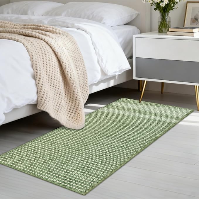 Braided Bathroom Runner Rug,Super Absorbent 24"x48" Non Slip Bath Mats for Bathroom,Boho Runner Rugs for Hallyways,Kitchen,Bedroom,Washable Soft Shower Sink Mat,Sage Green