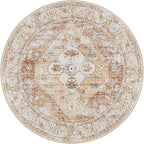 Lahome Boho Round Rugs - 4Ft Washable Non-Slip Small Round Area Rug Throw Lightweight Round Nursery Carpet Kids，Oriental Distressed Print Kitchen Mat for Bedroom Entryway Bathroom Living Room