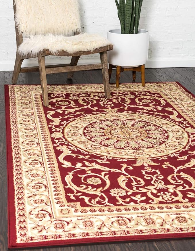 Unique Loom Versailles Collection Traditional Classic Medallion Floral Motif Area Rug (5' 0 x 8' 0 Rectangular, Burgundy/ Ivory)
