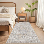Runner Rug Kitchen Washable Rugs: 3x10 Non-Slip Boho Soft Vintage Stain Resistant Indoor Floor Neutral Farmhouse Throw Carpet for Hallway Bathroom Laundry Room Entryway Bedroom- Ivory Gray