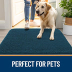 OLANLY Dog Door Mat for Muddy Paws 59x35, Absorbs Moisture and Dirt, Absorbent Non-Slip Washable Doormat, Quick Dry Chenille Mud Mat, Entry Indoor Entryway Carpet for Inside Floor, Atlantic Blue