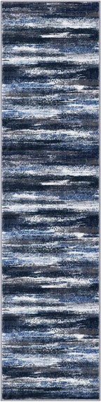 Modern Abstract Hallway Runner Rug, Navy Blue Washable Kitchen Runner Non-Slip Soft 2x8 Runner Rug Thin Print Faux Wool Carpet for Entryway Bedroom Laundry Room Indoor