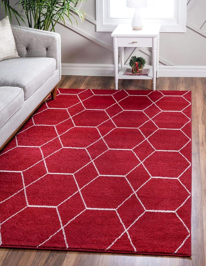 Unique Loom Trellis Frieze Collection Area Rug - Geometric (8' x 11', Red/ Ivory)