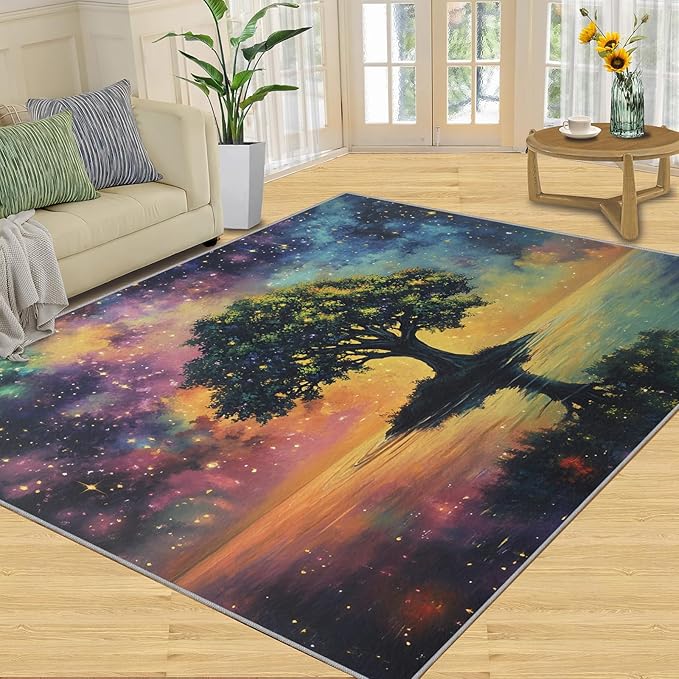 2x4 Tree of Life Runner Rug for Hallway - Galaxy Tree Kitchen Mat, Dreamlike Starry Sky Kitchen Runner Rug Soft Non Slip Anti Fatigue for Laundry Room Indoor Hallways