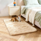 2x3 Solid Fluffy Camel Area Rug – Washable, Durable,Small Bedroom Rug, Non-Slip High Pile Shag Rugs for Living Room, Bedroom, Bedside, Dorms, Nursery Rooms, Kids Room, Soft Indoor Floor Carpet