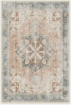 RUGGABLE Washable Vintage Area Rug – Kamran Coral 6x9, Stain-Resistant, Non-Slip – Medium Machine Washable Rugs for Living Room, Bedroom, Hallway, Entryway & Office–with Cushioned Pad