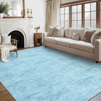 RUGSREAL Washable Rug 10x13 for Living Room Modern Abstract Area Rug Non-Slip Large Contemporary Bedroom Rug Stain Resistant Aesthetic Accent Floor Carpet Foldable Solid Rug for Home Office, Blue