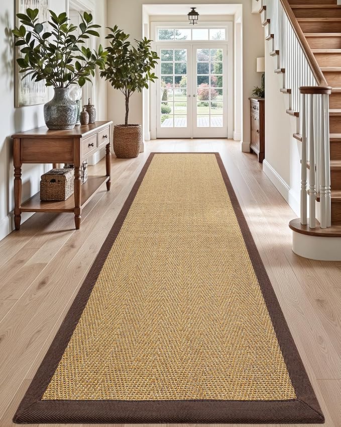 DEXI Hallway Runner Rug 3x8 Jute, Woven Braided Sisal Runner Non Slip, Entryway Farmhouse Runner Carpet for Indoor Luandry Hall Backdoor Bedroom, Natural/Brown