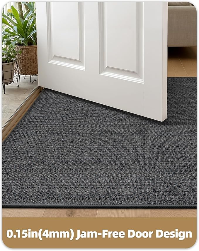Color&Geometry Ultra-Thin Indoor Door Mat, 36"x56" Low-Profile Non-Slip Entryway Rug with Modern Geometric Texture, Washable Doormat for Indoor Entrance, Front Door, Grey (Rolled-up NO Creases)