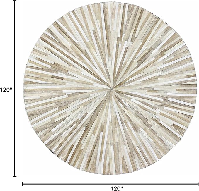 Faux Cowhide Round Area Rug | Non-Slip Leather Floor Carpet for Living Room, Bedroom, and Home Décor | Modern Stylish Accent Rug(Beige_10x10)