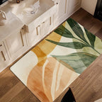 Boho Tropical Leaves Washable Living Room Area Rug, Low Profile Abstract Pattern, 3x5 Non-Slip Backing Carpet for Kitchen, Bedroom, Dining Room