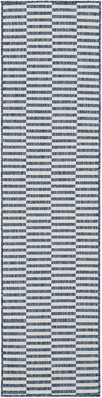 Unique Loom Outdoor Striped Collection Area Rug - Striped (2' x 8' Runner Blue/Ivory)