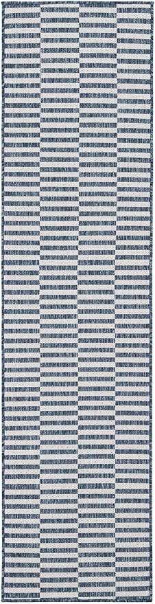 Unique Loom Outdoor Striped Collection Area Rug - Striped (2' x 8' Runner Blue/Ivory)