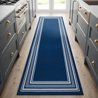 Beverly Rug Non Slip Area Rugs 2x5 Modern Bordered Non Skid Rubber Backing Soft Runner Rug for Living Dining Room Easy to Clean Non Shedding Kitchen Bedroom Indoor Carpet 2 x 5 Navy