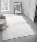 Adel Modern Area Rug for Living Room, 4x6 Rustic Distressed Abstract Cream Neutral Rug, Medium Pile Stain Resistant Carpet for Bedroom, Dining Room or Kitchen (4' x 6', Cream)