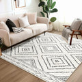 Area Rug 6x6 Rug Machine Washable Non-Slip Low Pile Print Pattern Western Rug for Living Room Bedroom Entryway Tribal Series -Navywhite/Black